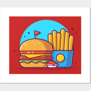 Burger With French Fries Cartoon Vector Icon Illustration (4) Posters and Art